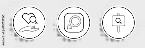 Set line Feminist activist, Heart with female gender and Male icon. Vector