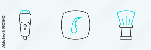 Set line Shaving brush, Electric razor blade and Human hair follicle icon. Vector