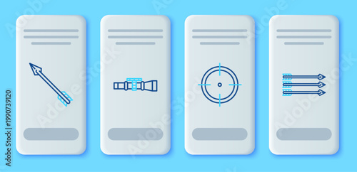 Set line Sniper optical sight, Target sport for shooting competition, Hipster arrow and arrows icon. Vector