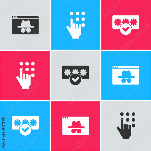 Set Browser incognito window, Password protection and icon. Vector