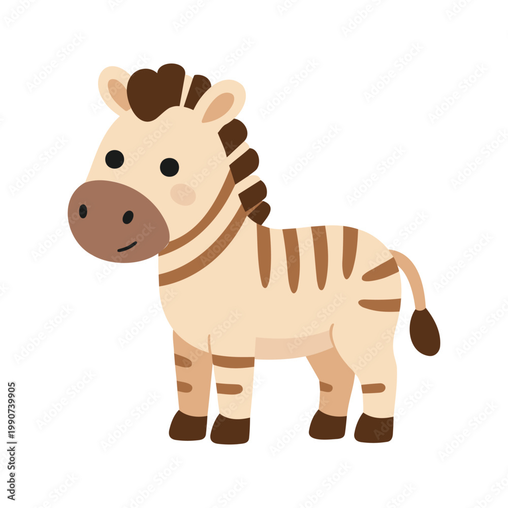 Fototapeta premium Cute baby zebra standing in a cartoon style isolated on white background
