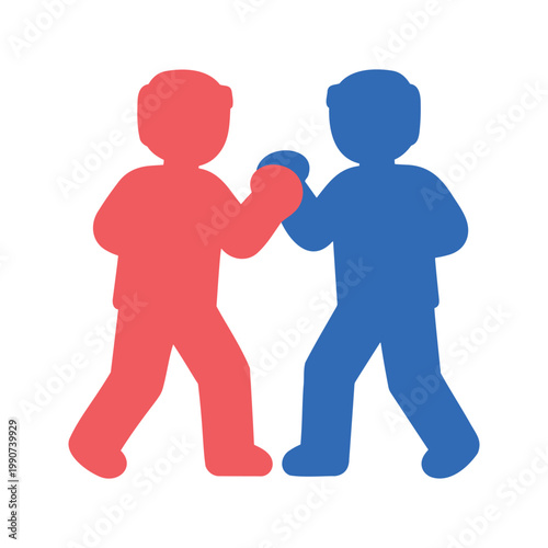 Stylized silhouette of a red and blue boxer facing each other in a fighting stance