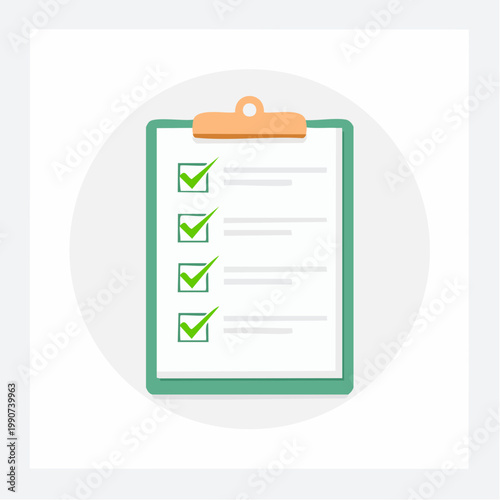タスク管理や確認作業を示すチェックリストのフラットベクターアイコン