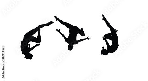 Three dancers performing in a row with performance flexibility silhouette