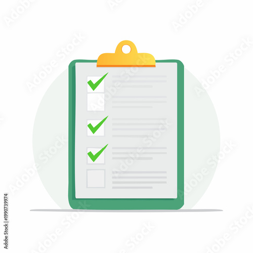 タスク管理や確認作業を示すチェックリストのフラットベクターアイコン