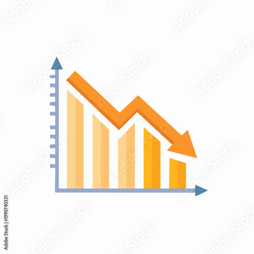 業績悪化や株価下落を示す右肩下がりのグラフのフラットベクターアイコン
