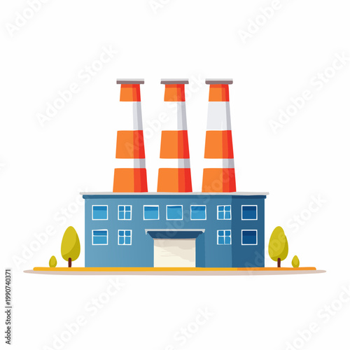 製造業や工業地帯を示す煙突のある工場のシンプルなフラットベクターアイコン