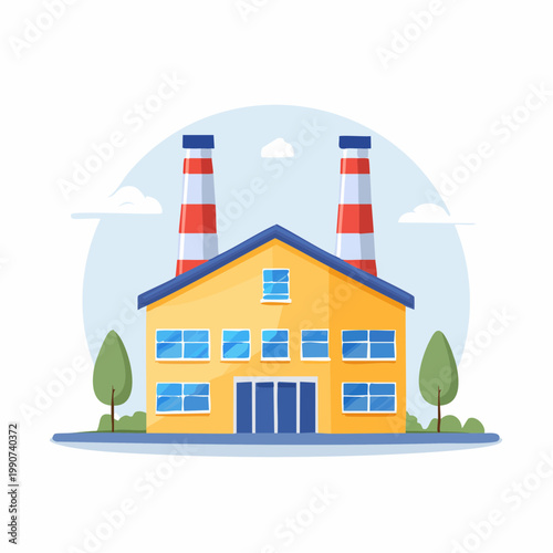 製造業や工業地帯を示す煙突のある工場のシンプルなフラットベクターアイコン