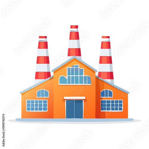 製造業や工業地帯を示す煙突のある工場のシンプルなフラットベクターアイコン