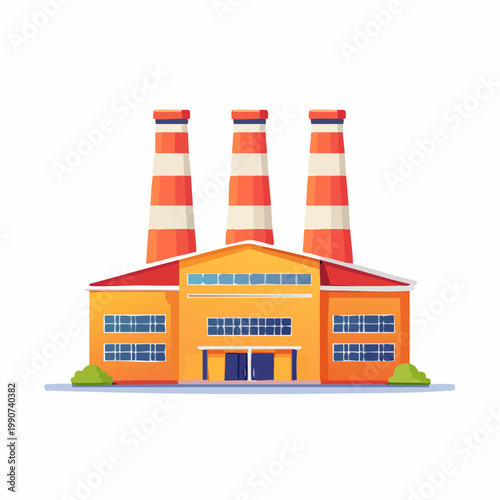 製造業や工業地帯を示す煙突のある工場のシンプルなフラットベクターアイコン