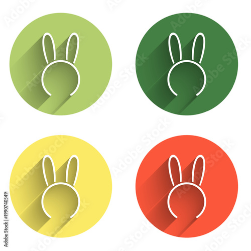 Set Mask with long bunny ears icon isolated with long shadow background. Fetish accessory. Sex toy for adult. Color circle button. Vector
