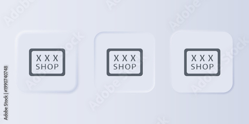 Grey Sex shop icon isolated on grey background. Sex shop, online sex store, adult erotic products concept. Set icons in square buttons. Vector