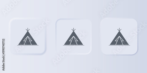 Grey Traditional indian teepee or wigwam icon isolated on grey background. Indian tent. Set icons in square buttons. Vector
