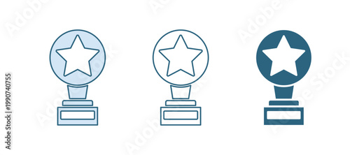Blue Movie trophy icon isolated on white background. Academy award icon. Films and cinema symbol. Vector
