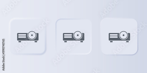 Grey Presentation, movie, film, media projector icon isolated on grey background. Set icons in square buttons. Vector