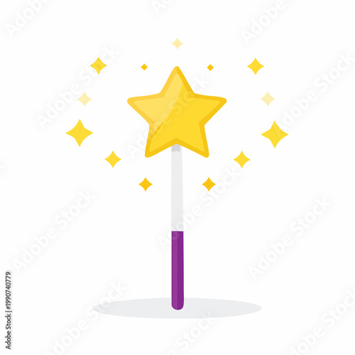 魔法や奇跡をイメージした光る星の杖のシンプルなフラットベクターアイコン