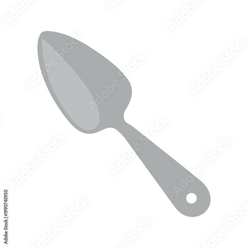The drawing shows a light gray spoon with a rounded triangular scoop and a hole in the handle at the bottom, which is used to hang it up.