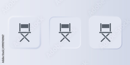 Grey Director movie chair icon isolated on grey background. Film industry. Set icons in square buttons. Vector