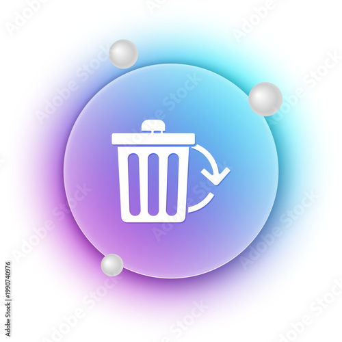 White Recycle bin with recycle symbol icon isolated on white background. Trash can icon. Garbage bin sign. Recycle basket sign. Blue and purple gradient circle background. Vector