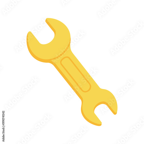 Illustration of a single yellow open-end wrench isolated against a white background