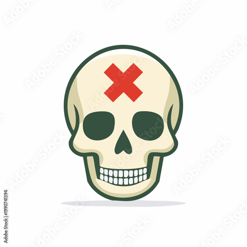 死亡や危険なエラーを示すバツ印のついたドクロのフラットベクターアイコン