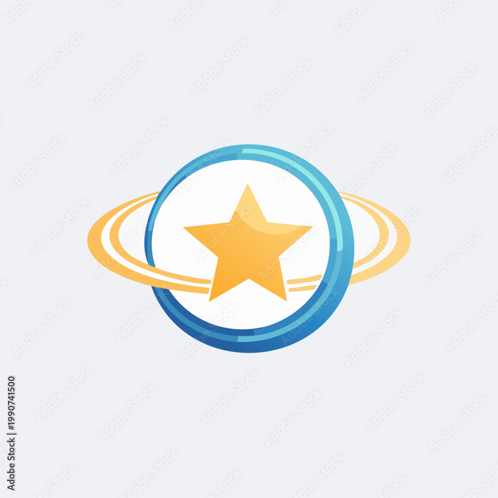 Fototapeta premium Golden star in blue circle logo.