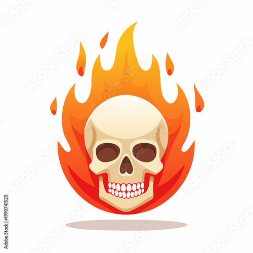 地獄や炎の魔法をイメージした燃えるドクロのシンプルなフラットベクターアイコン