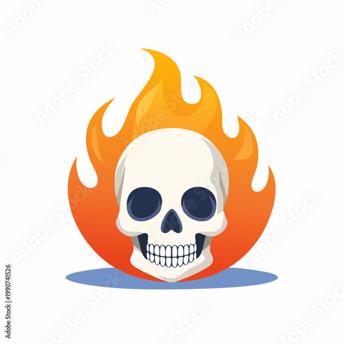 地獄や炎の魔法をイメージした燃えるドクロのシンプルなフラットベクターアイコン