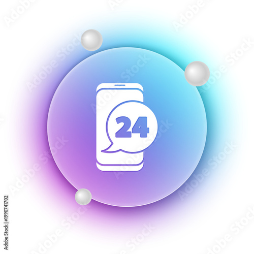 White Food ordering icon isolated on white background. Order by mobile phone. Restaurant food delivery concept. Blue and purple gradient circle background. Vector