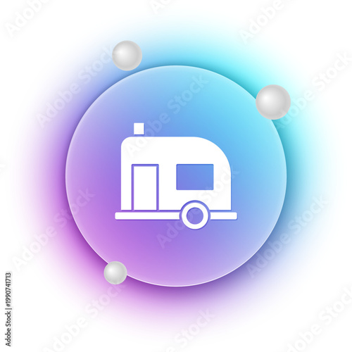 White Rv Camping trailer icon isolated on white background. Travel mobile home, caravan, home camper for travel. Blue and purple gradient circle background. Vector
