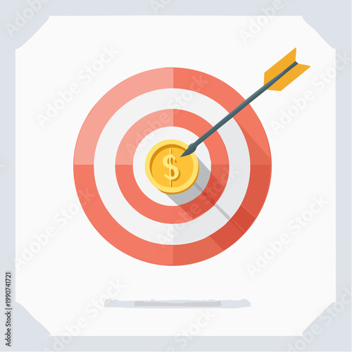 目標達成や投資の成功を示す的とコインのシンプルなフラットベクターアイコン