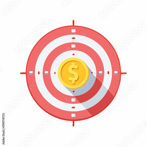 目標達成や投資の成功を示す的とコインのシンプルなフラットベクターアイコン
