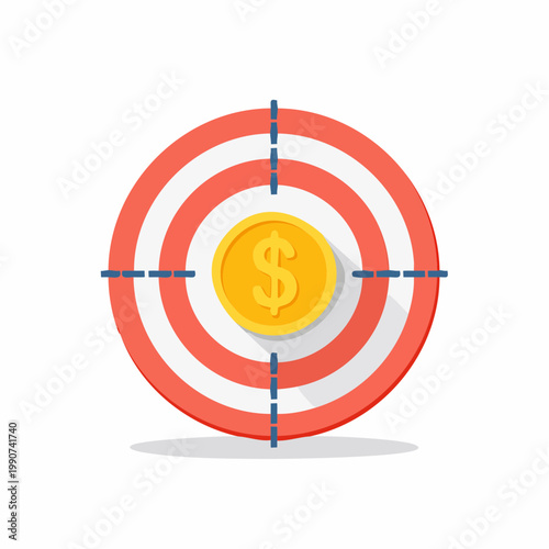 目標達成や投資の成功を示す的とコインのシンプルなフラットベクターアイコン