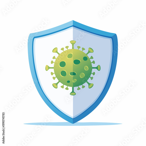免疫力やウイルス対策を示す盾で防がれるウイルスのフラットベクターアイコン