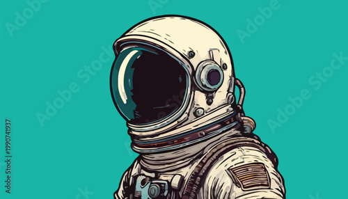 Detailed Illustration of an Astronaut in Space Suit with Visor.