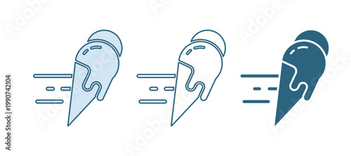 Blue Online ordering and ice cream in waffle cone icon isolated on white background. Sweet symbol. Vector