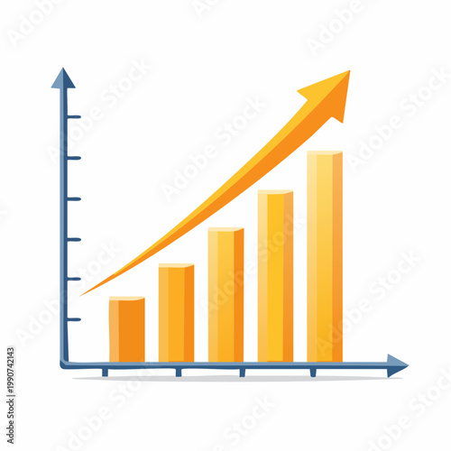 業績アップや経済成長を示す右肩上がりのグラフのフラットベクターアイコン