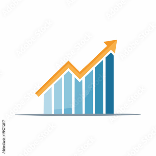 業績アップや経済成長を示す右肩上がりのグラフのフラットベクターアイコン