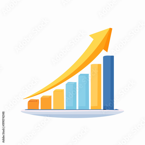 業績アップや経済成長を示す右肩上がりのグラフのフラットベクターアイコン
