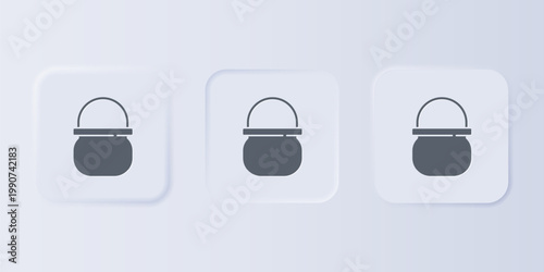 Grey Halloween witch cauldron icon isolated on grey background. Happy Halloween party. Set icons in square buttons. Vector