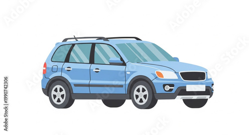 Blue SUV car parked on a white background.