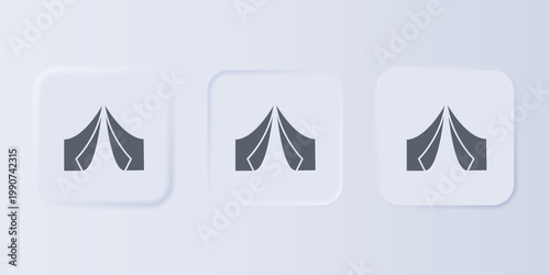 Grey Tourist tent icon isolated on grey background. Camping symbol. Set icons in square buttons. Vector