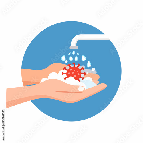 ウイルス予防や手洗いを示す衛生的なシンプルなフラットベクターアイコン