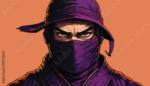 Intense Ninja Warrior with Piercing Gaze and Purple Mask.