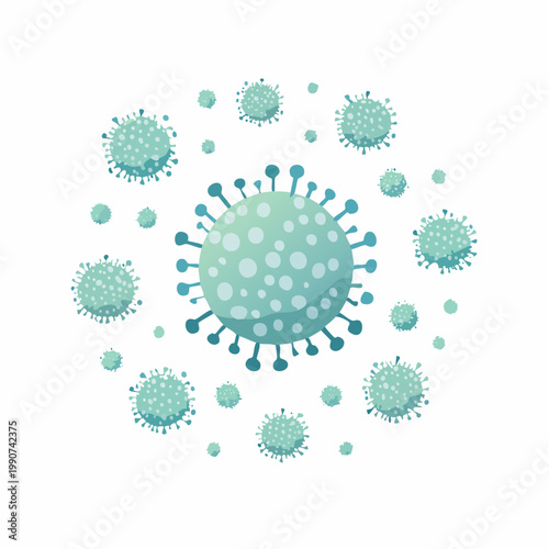 クラスターや感染拡大を示す複数のウイルス粒子のフラットベクターアイコン