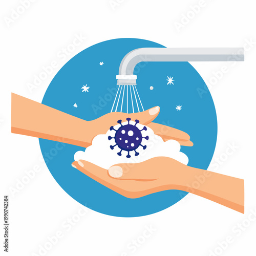 ウイルス予防や手洗いを示す衛生的なシンプルなフラットベクターアイコン