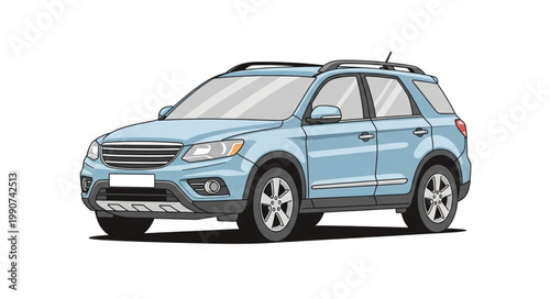 Modern Blue SUV Vehicle Illustration Isolated on White.