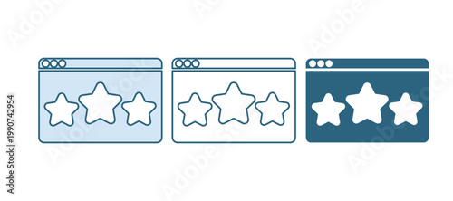 Blue Five stars customer product rating review icon isolated on white background. Favorite, best rating, award symbol. Vector