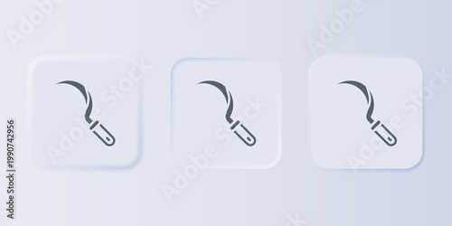 Grey Sickle icon isolated on grey background. Reaping hook sign. Set icons in square buttons. Vector