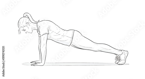 Line drawing of a person in a plank exercise position with exercise, position